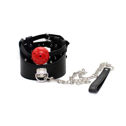 Faux Leather Posture Collar with Breathable Ball Gag