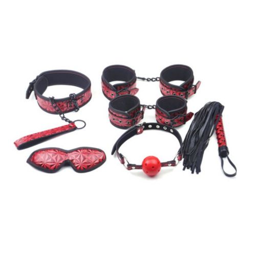 Red Embossed 6 Piece Small Bondage Kit